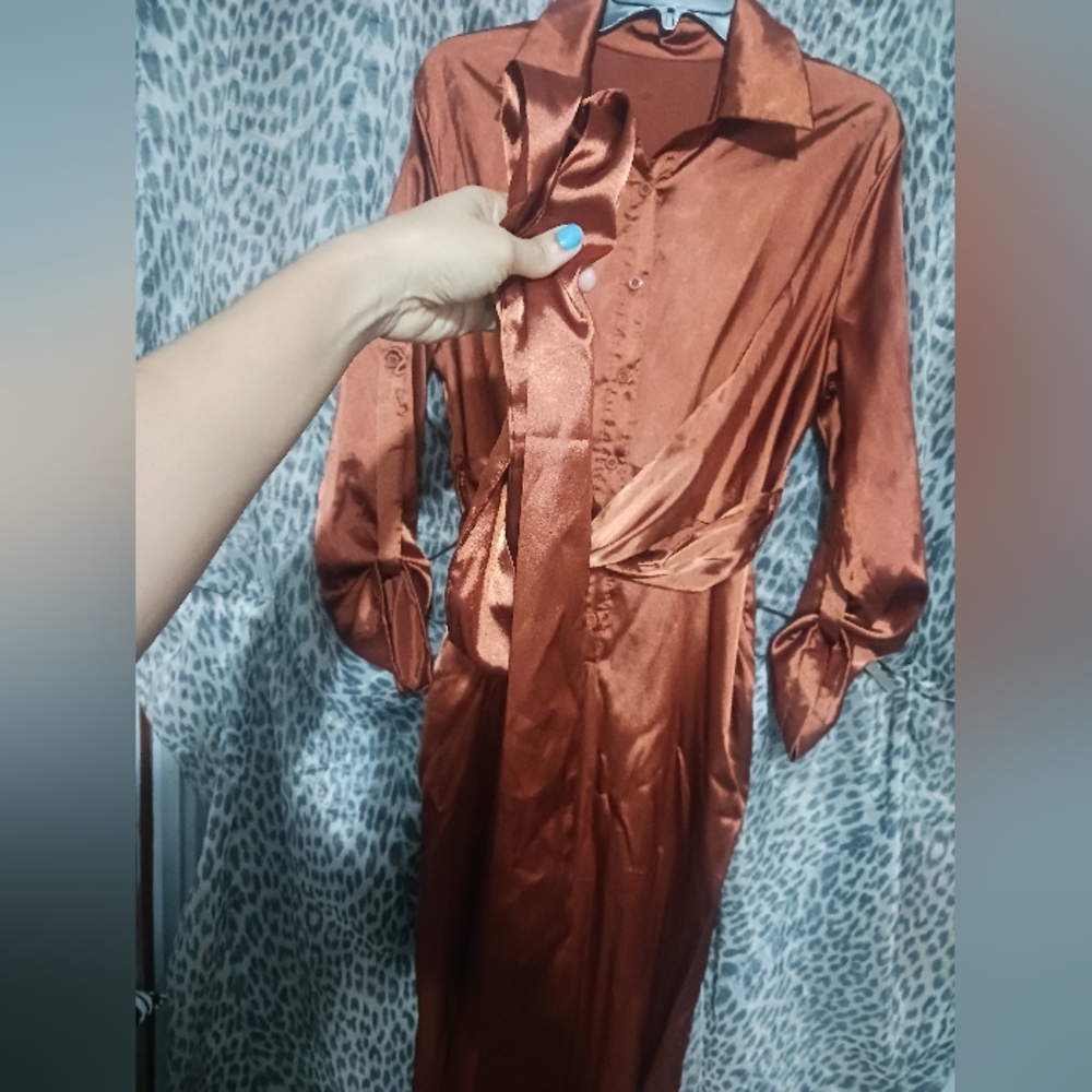Women Bronzer Orange Color Butyon Down Wrap Jumpsuit - Picture 12 of 14
